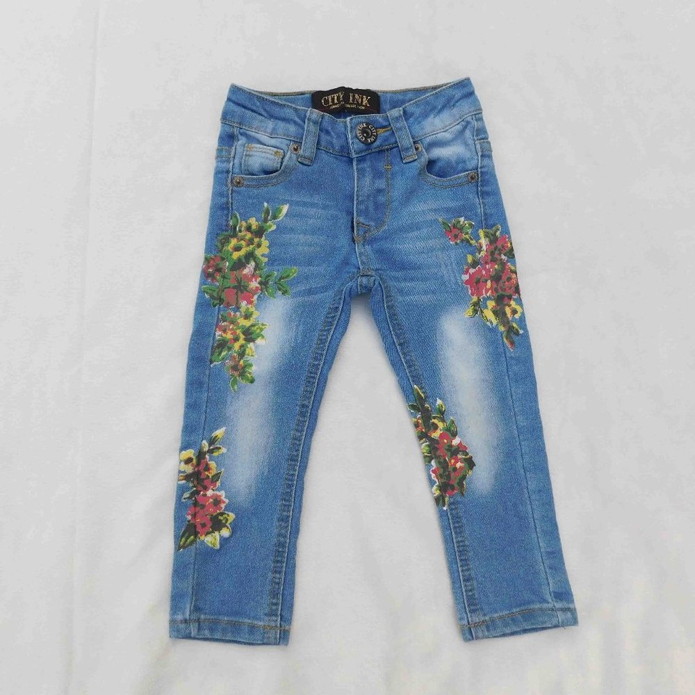City Ink 2T Painted Adjustable-Waist Distressed Skinny Jeans